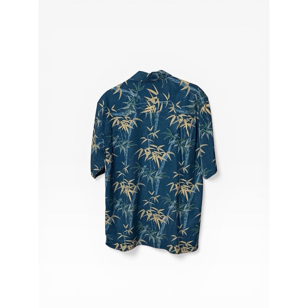 Tommy Bahama Men's Medium 100% Silk Hawaiian Shirt Blue Bamboo - Picture 2 of 4